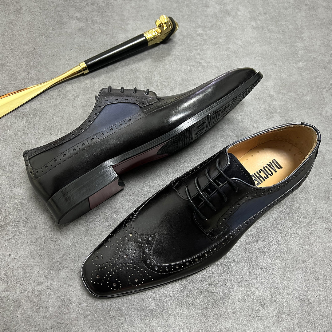 L'ITALIANO - Men's Luxurious Oxford Dress Shoes (Black with Blue shaded sides) - Ashour Shoes