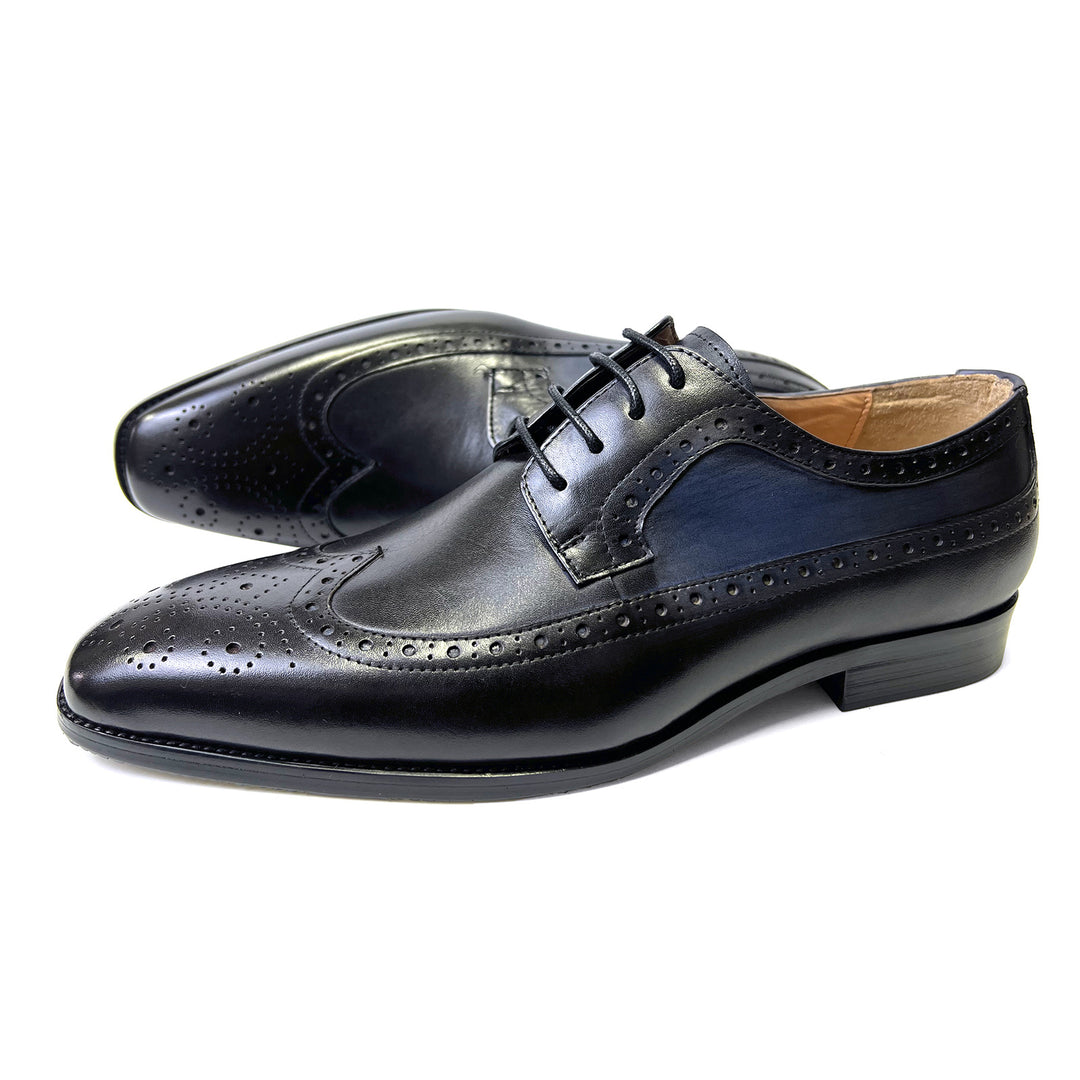 L'ITALIANO - Men's Luxurious Oxford Dress Shoes (Black with Blue shaded sides) - Ashour Shoes