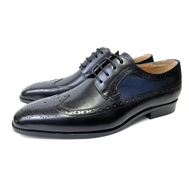 L'ITALIANO - Men's Luxurious Oxford Dress Shoes (Black with Blue shaded sides) - Ashour Shoes