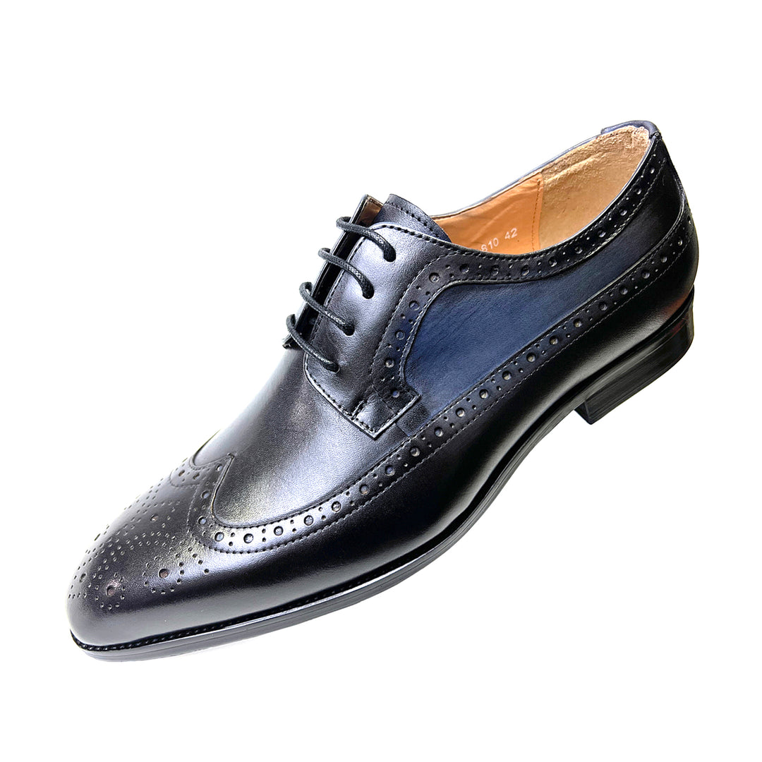 L'ITALIANO - Men's Luxurious Oxford Dress Shoes (Black with Blue shaded sides) - Ashour Shoes