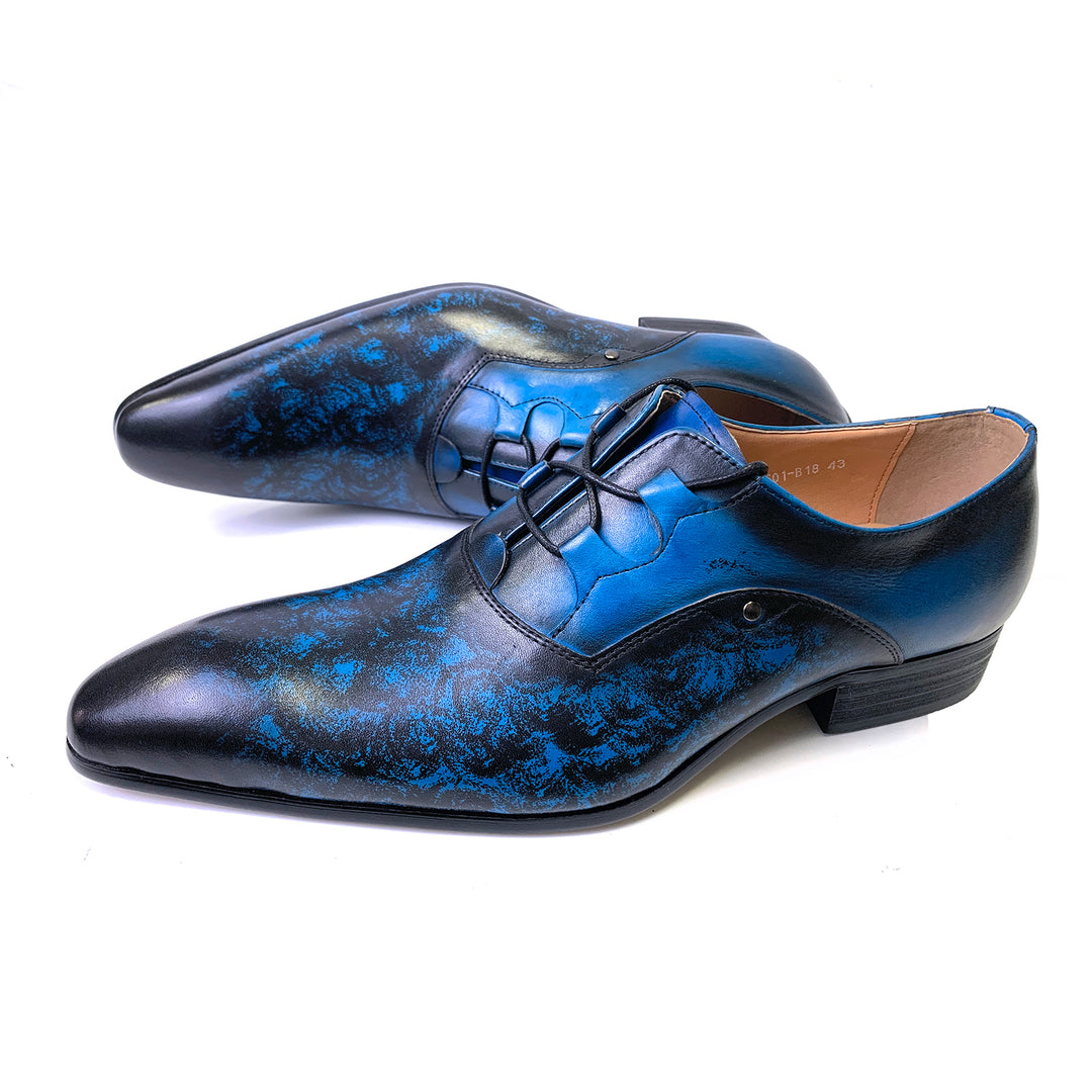 Blue Lace Up Oxford Dress Shoes - Hand-Polished Leather - Ashour Shoes