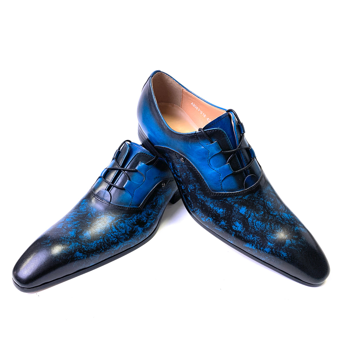 Blue Lace Up Oxford Dress Shoes - Hand-Polished Leather