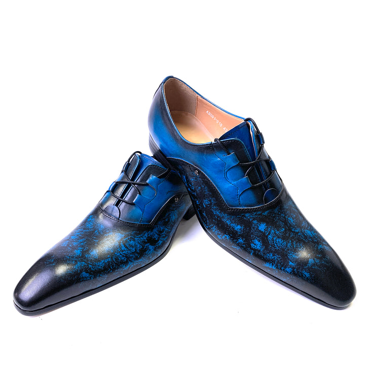 Blue Lace Up Oxford Dress Shoes - Hand-Polished Leather - Ashour Shoes