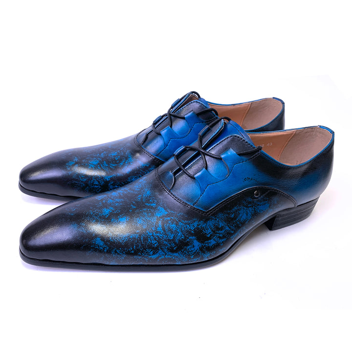 Blue Lace Up Oxford Dress Shoes - Hand-Polished Leather - Ashour Shoes