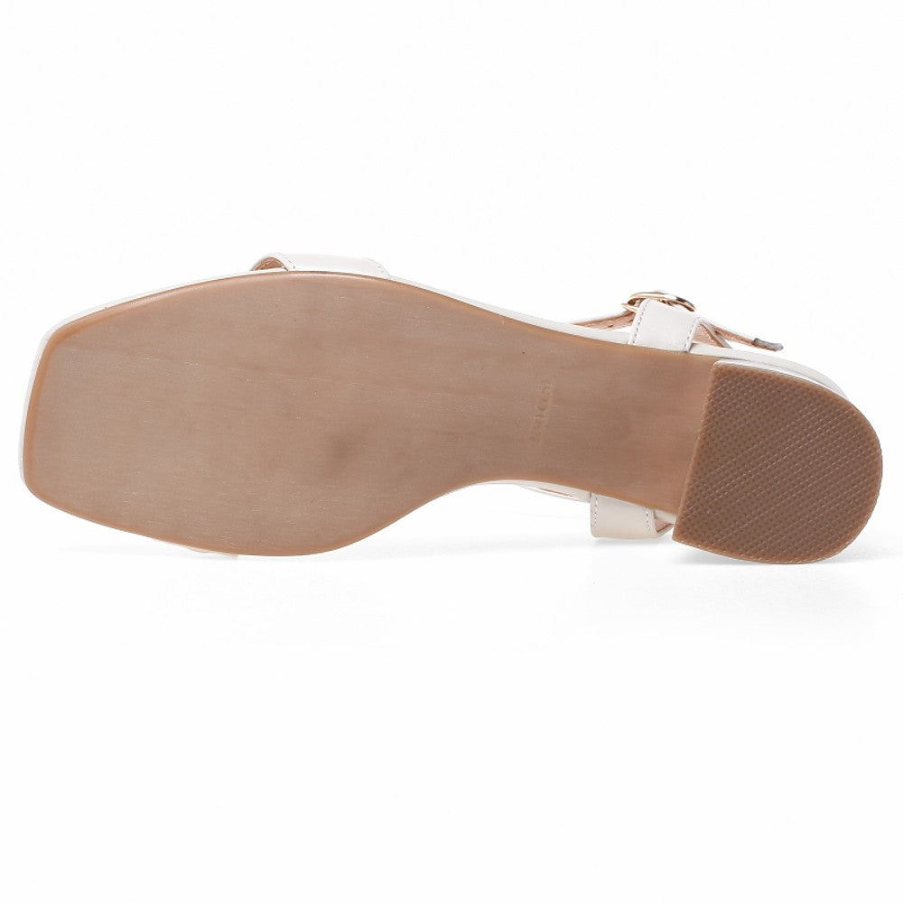 Nappa Leather - Women's Chunky Heel Open Toe Buckle Shoes